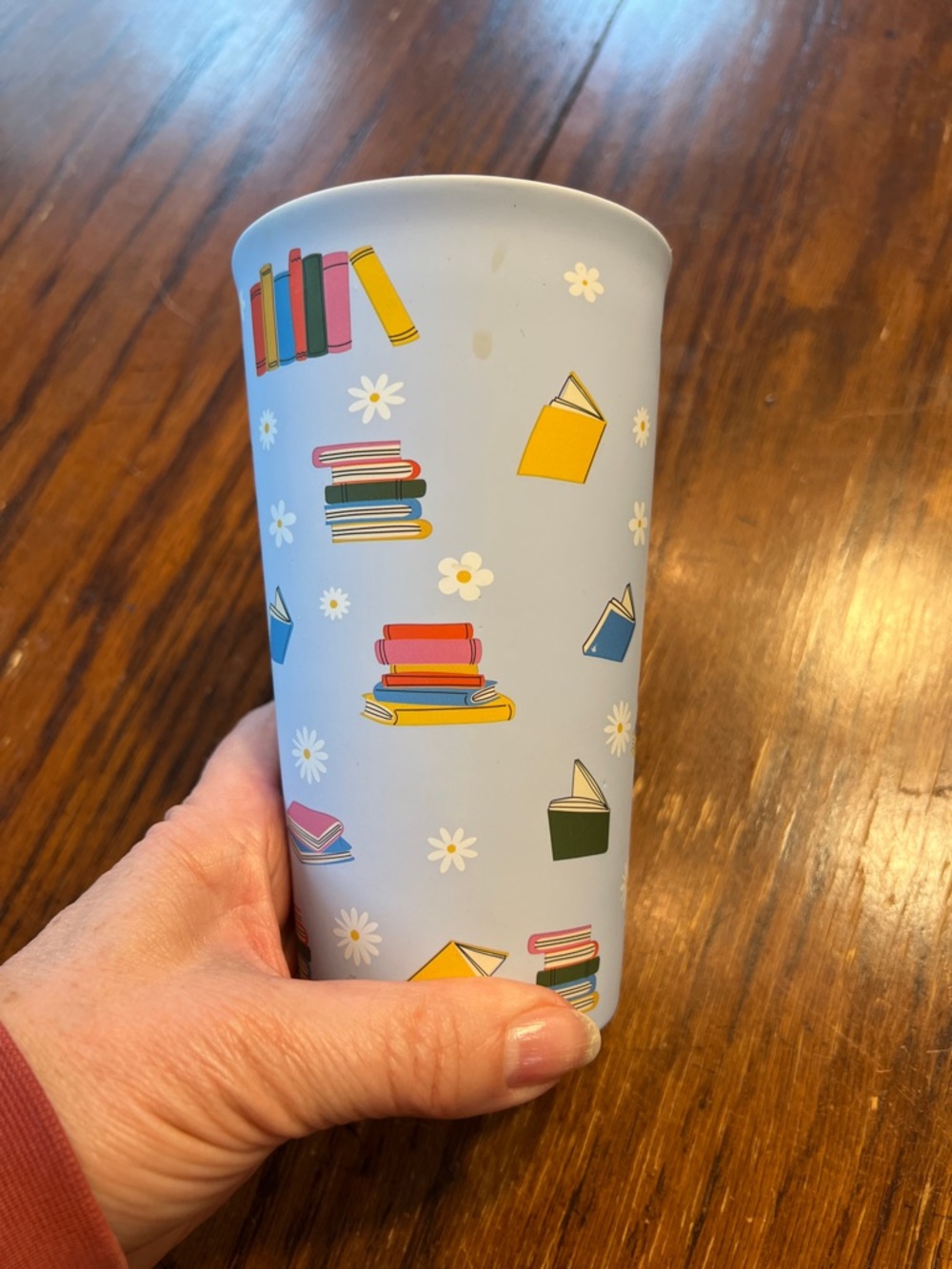 Light Blue Book-Print Tumbler with Daisy Accents
